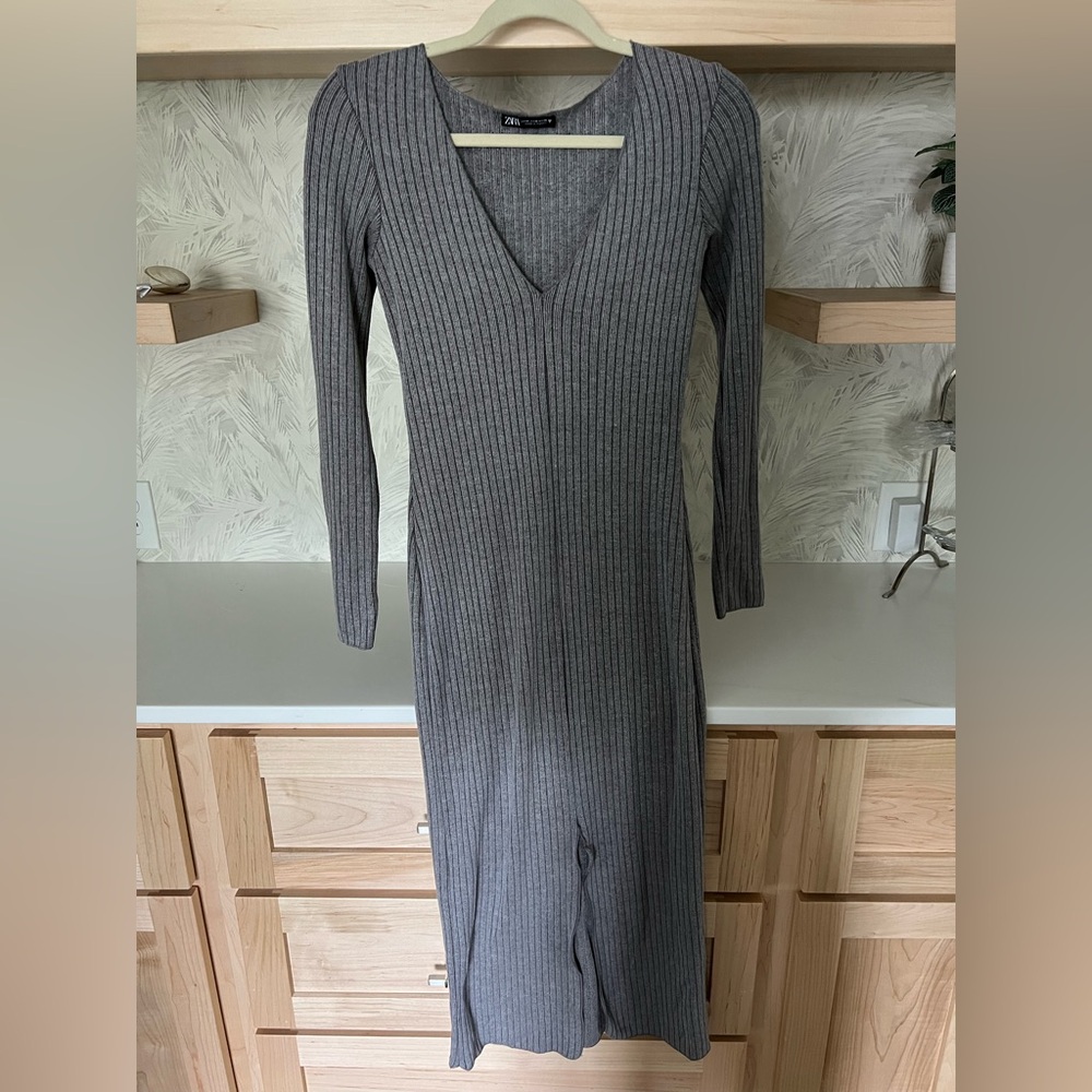 Gray Ribbed Knit Zara Midi Dress